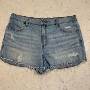 Aerie Pull-on Sz Large Lt Wash Distressed Denim 3" Inseam Elastic Waist Daydream